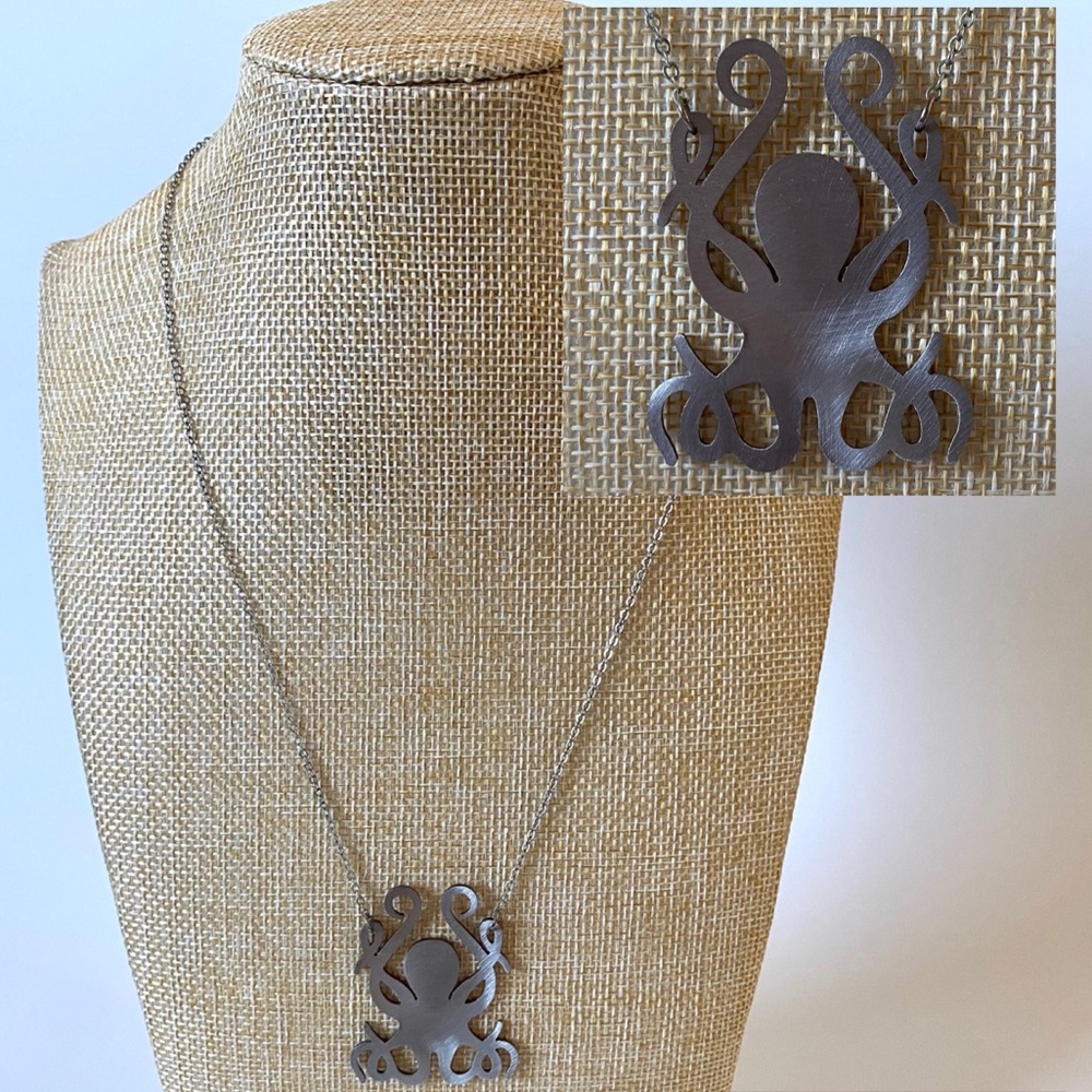 Octopus Silhouette Aluminum Pendant Necklace